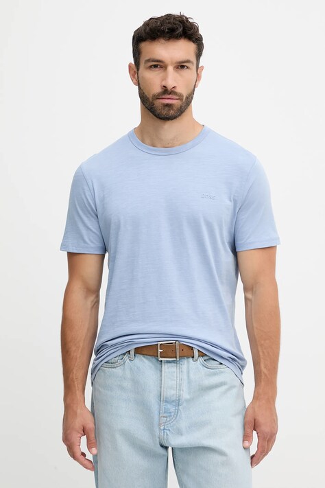 BOSS Orange t-shirt bawełniany męski kolor niebieski gładki 50508243