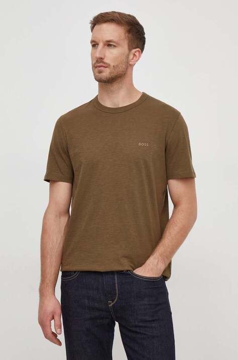 BOSS Orange tricou din bumbac barbati, culoarea verde, neted, 50508243
