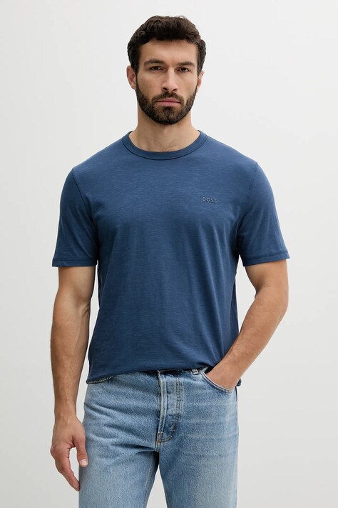BOSS Orange tricou din bumbac barbati, culoarea turcoaz, neted, 50508243