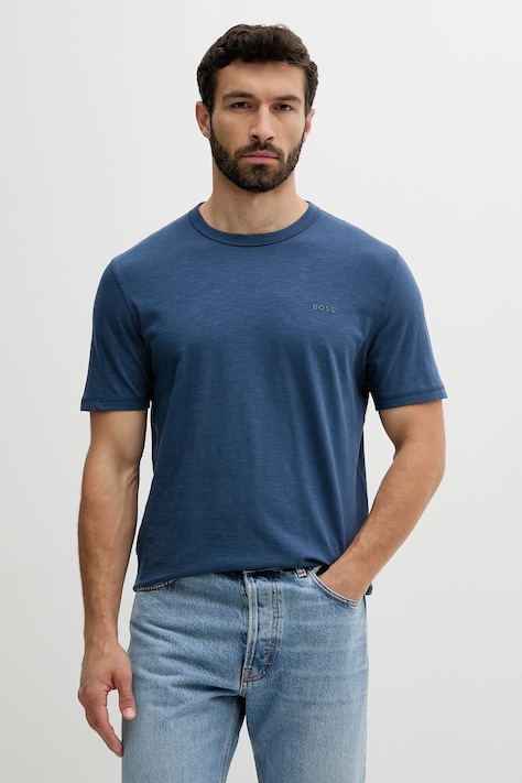 BOSS Orange tricou din bumbac barbati, culoarea turcoaz, neted, 50508243