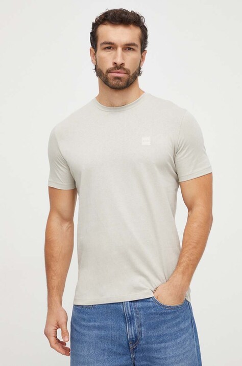 BOSS Orange tricou din bumbac barbati, culoarea bej, neted, 50508584