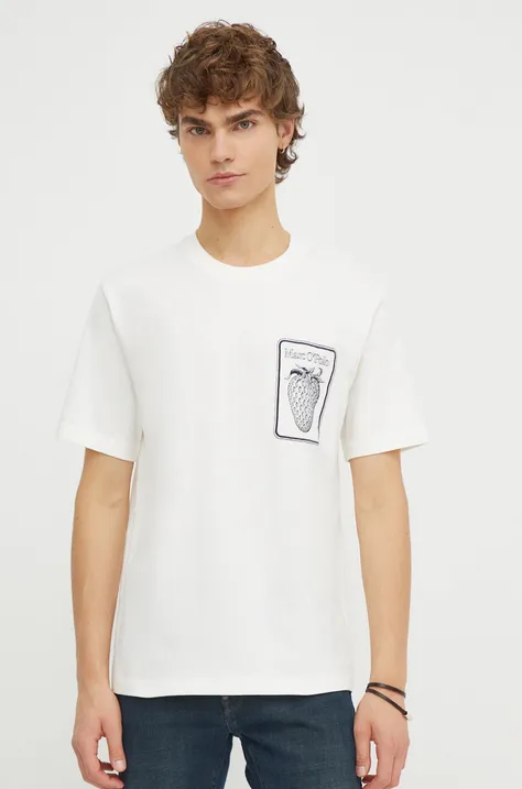 Bavlnené tričko Marc O'Polo pánsky, béžová farba, s nášivkou, 420201651028