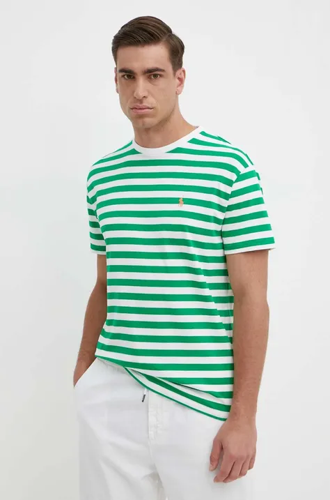 Bombažna kratka majica Polo Ralph Lauren moška, zelena barva, 710926999