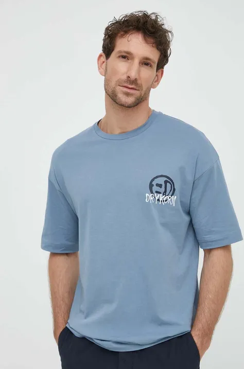 Drykorn t-shirt bawełniany ANAYO_GD męski kolor niebieski z nadrukiem 52015549295