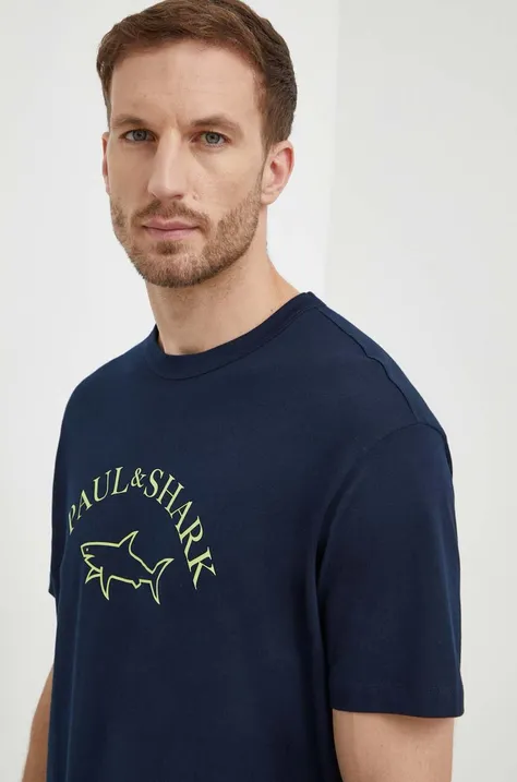 Памучна тениска Paul&Shark в тъмносиньо с принт 24411057