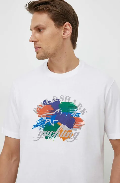 Bombažna kratka majica Paul&Shark moški, bela barva