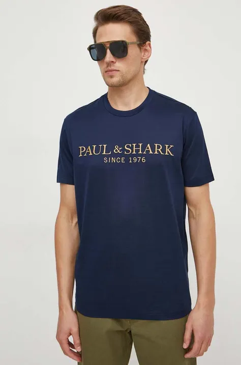 Хлопковая футболка Paul&Shark мужской цвет синий с аппликацией
