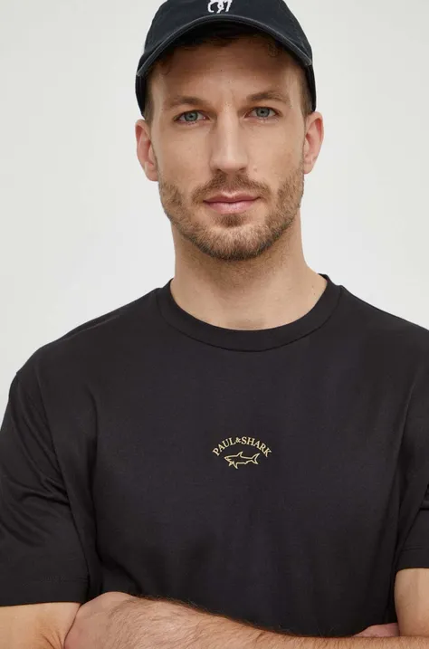 Βαμβακερό μπλουζάκι Paul&Shark ανδρικά, χρώμα: μαύρο