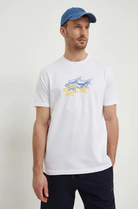Памучна тениска Paul&Shark в бяло с принт 24411041