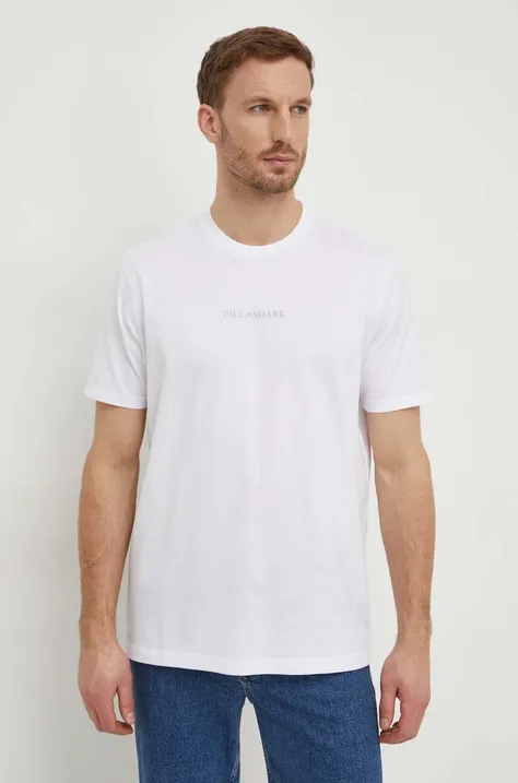 Bavlnené tričko Paul&Shark pánsky, biela farba, s potlačou, 24411069