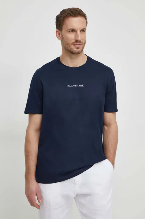 Bavlnené tričko Paul&Shark pánsky, tmavomodrá farba, s potlačou