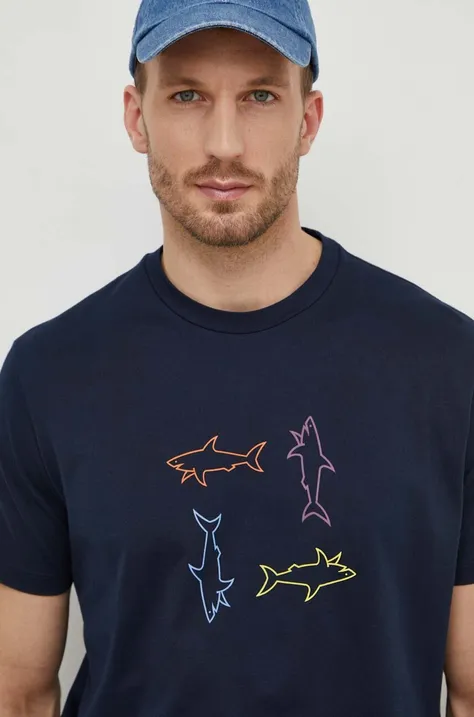 Pamučna majica Paul&Shark za muškarce, boja: tamno plava, s tiskom