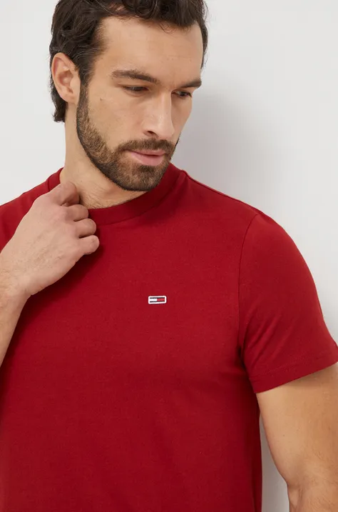 Бавовняна футболка Tommy Jeans чоловічий колір бордовий однотонний