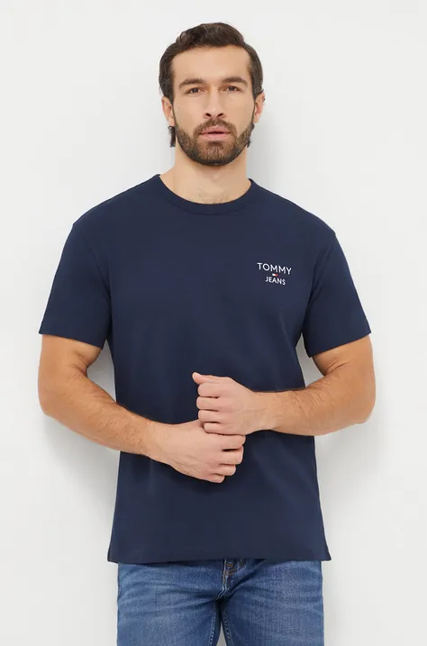 Хлопковая футболка Tommy Jeans мужской цвет синий с аппликацией