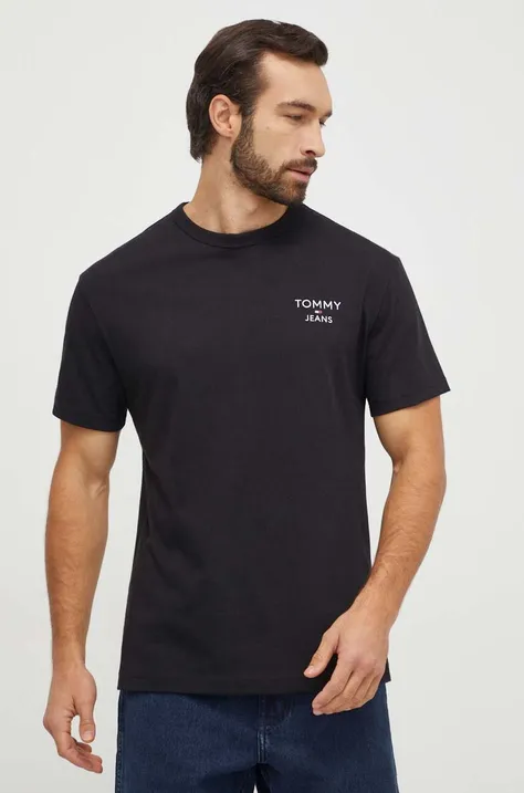 Pamučna majica Tommy Jeans za muškarce, boja: crna, s aplikacijom