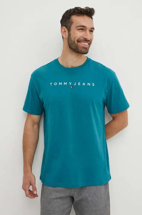 Tommy Jeans pamut póló zöld, férfi, nyomott mintás