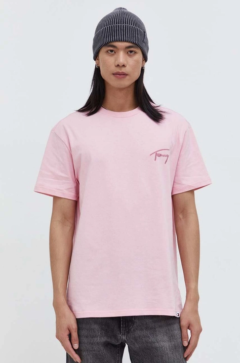 Tommy Jeans t-shirt in cotone uomo colore rosa con applicazione