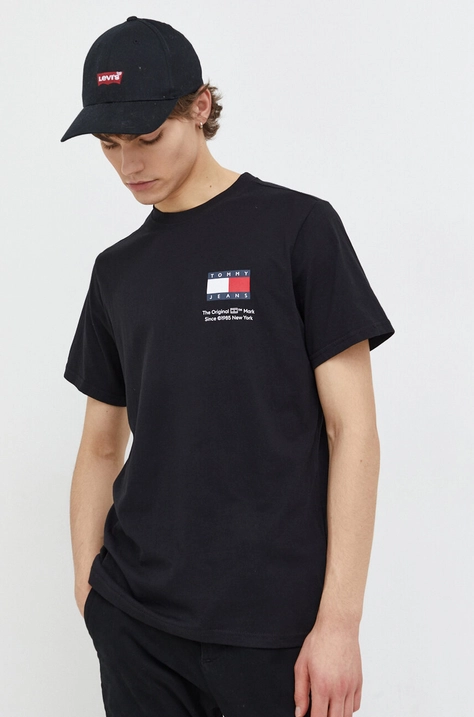 Tommy Jeans t-shirt bawełniany męski kolor czarny z nadrukiem DM0DM18263