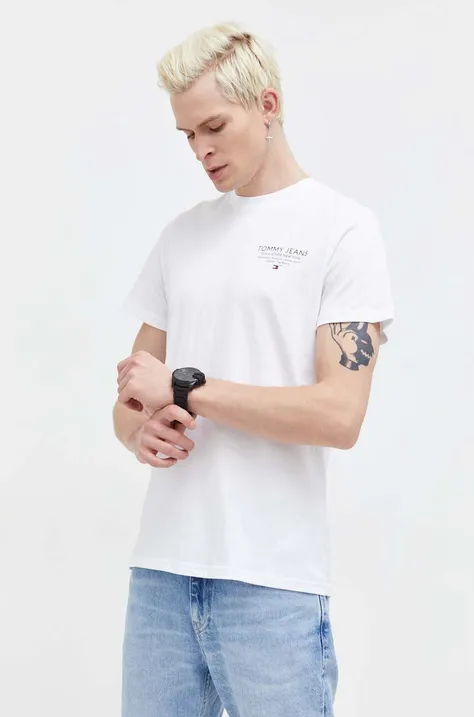 Бавовняна футболка Tommy Jeans чоловічий колір білий з принтом