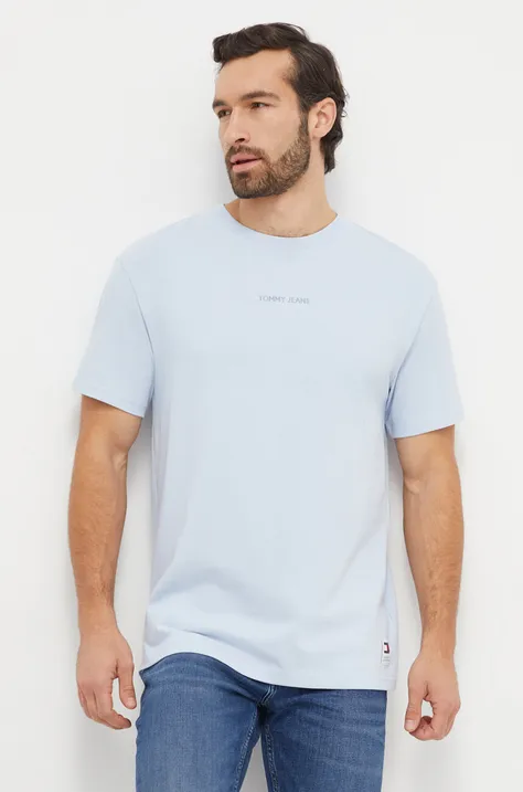 Tommy Jeans t-shirt bawełniany męski kolor niebieski z aplikacją