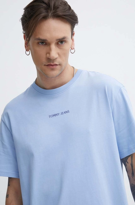 Tommy Jeans t-shirt bawełniany męski kolor niebieski z aplikacją