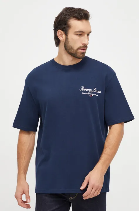 Bavlněné tričko Tommy Jeans tmavomodrá barva, s aplikací, DM0DM18273