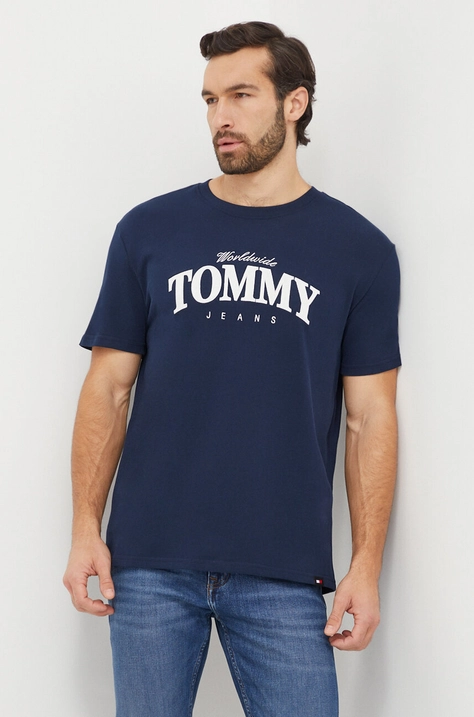 Хлопковая футболка Tommy Jeans мужской цвет синий с принтом