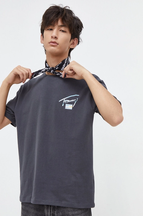 Tommy Jeans t-shirt bawełniany męski kolor szary z nadrukiem