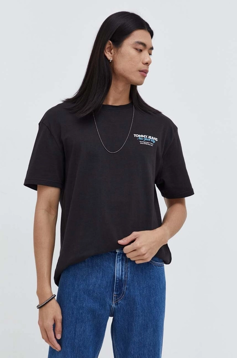 Tommy Jeans tricou din bumbac bărbați, culoarea negru, cu imprimeu DM0DM18286