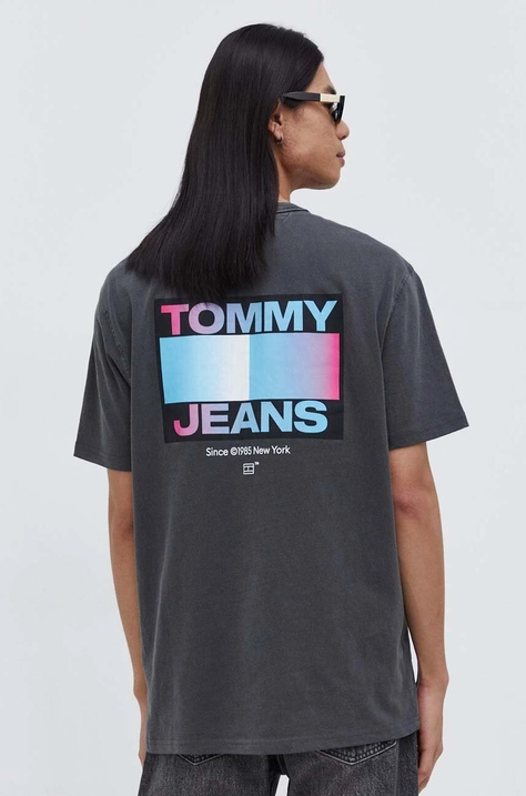 Bavlnené tričko Tommy Jeans pánsky, šedá farba, s potlačou