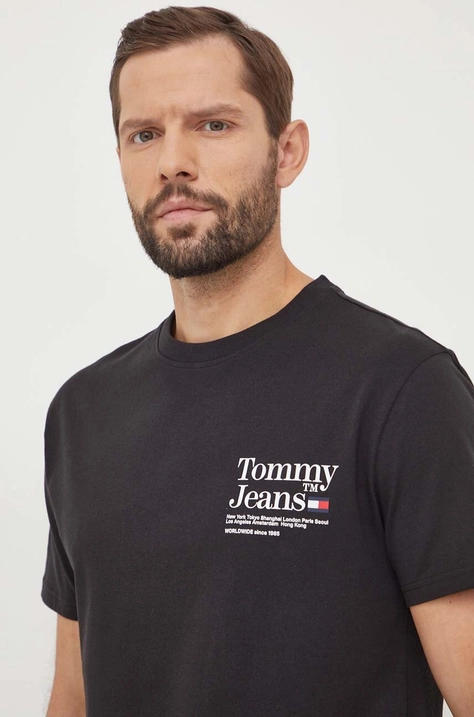 Βαμβακερό μπλουζάκι Tommy Jeans ανδρικά, χρώμα: μαύρο