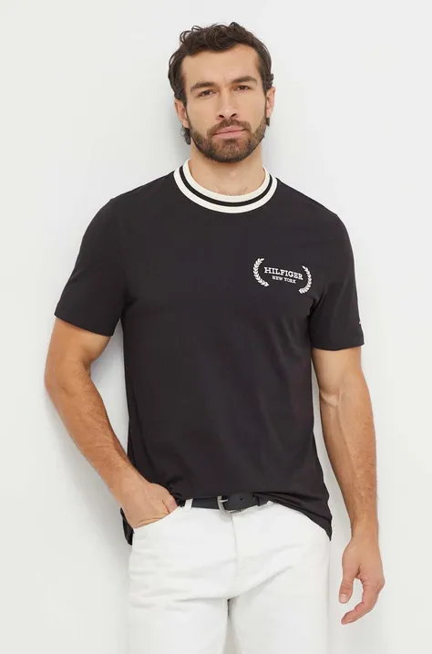 Pamučna majica Tommy Hilfiger za muškarce, boja: crna