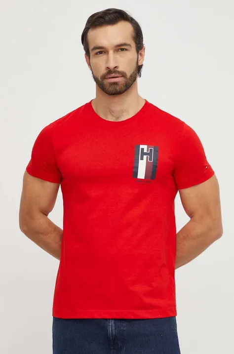 Tommy Hilfiger t-shirt bawełniany męski kolor czerwony z nadrukiem MW0MW33687