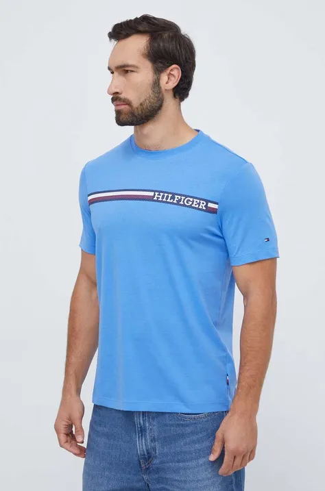 Памучна тениска Tommy Hilfiger в синьо с принт MW0MW33688