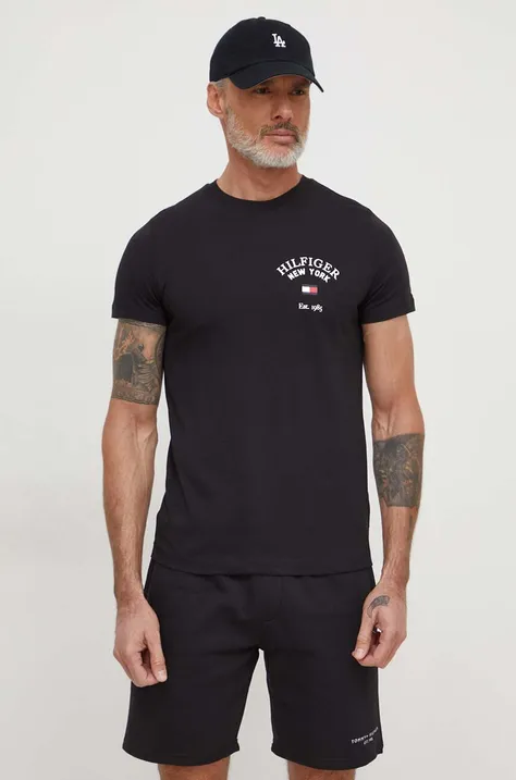 Tommy Hilfiger t-shirt bawełniany męski kolor czarny z nadrukiem