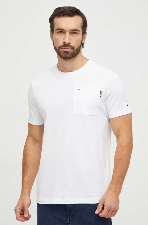 Pamučna majica Tommy Hilfiger za muškarce, boja: bijela, bez uzorka