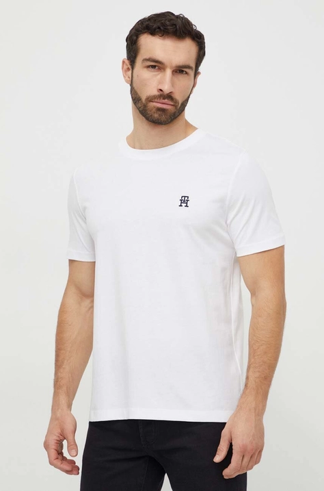 Tommy Hilfiger t-shirt in cotone uomo colore bianco con applicazione