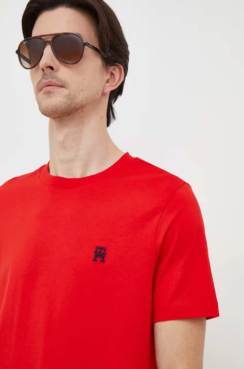 Хлопковая футболка Tommy Hilfiger мужской цвет красный с аппликацией