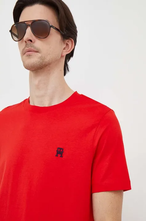 Tommy Hilfiger t-shirt bawełniany męski kolor czerwony z aplikacją