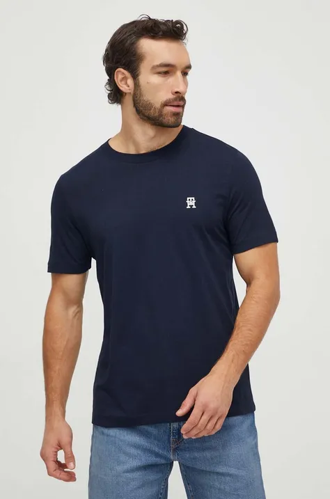 Pamučna majica Tommy Hilfiger za muškarce, boja: tamno plava, s aplikacijom