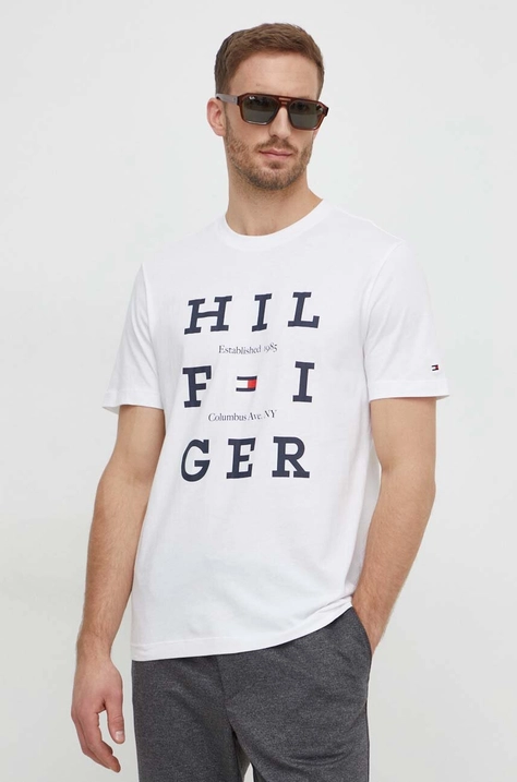 Bavlnené tričko Tommy Hilfiger pánsky, biela farba, s potlačou, MW0MW33690