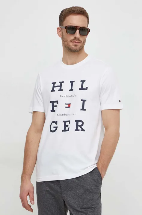 Pamučna majica Tommy Hilfiger za muškarce, boja: bijela, s tiskom