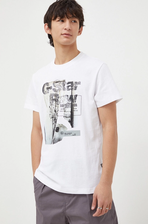 G-Star Raw t-shirt bawełniany męski kolor biały z nadrukiem