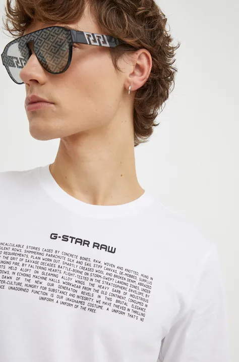 Бавовняна футболка G-Star Raw чоловічий колір білий з принтом