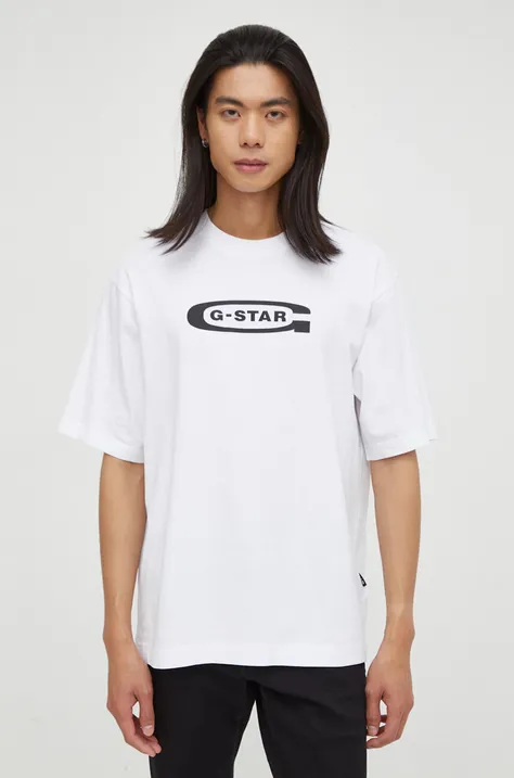 G-Star Raw tricou din bumbac barbati, culoarea alb, cu imprimeu