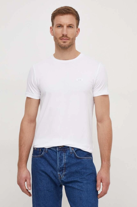 Calvin Klein tricou barbati, culoarea alb, neted