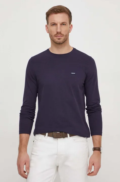 Majica z dolgimi rokavi Calvin Klein moški, mornarsko modra barva