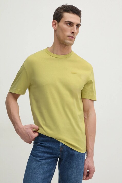 Calvin Klein tricou din bumbac barbati, culoarea galben, neted