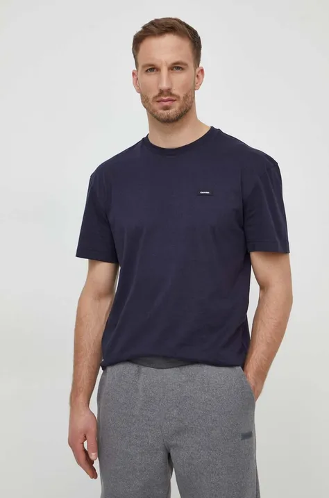 Хлопковая футболка Calvin Klein мужская цвет синий однотонная