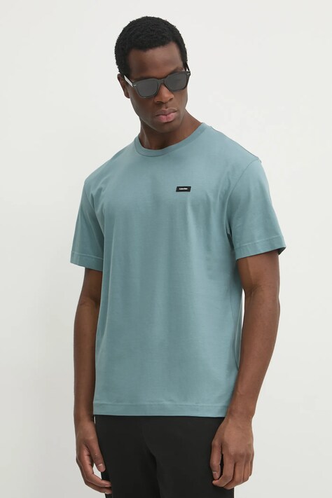 Calvin Klein tricou din bumbac barbati, culoarea verde, neted